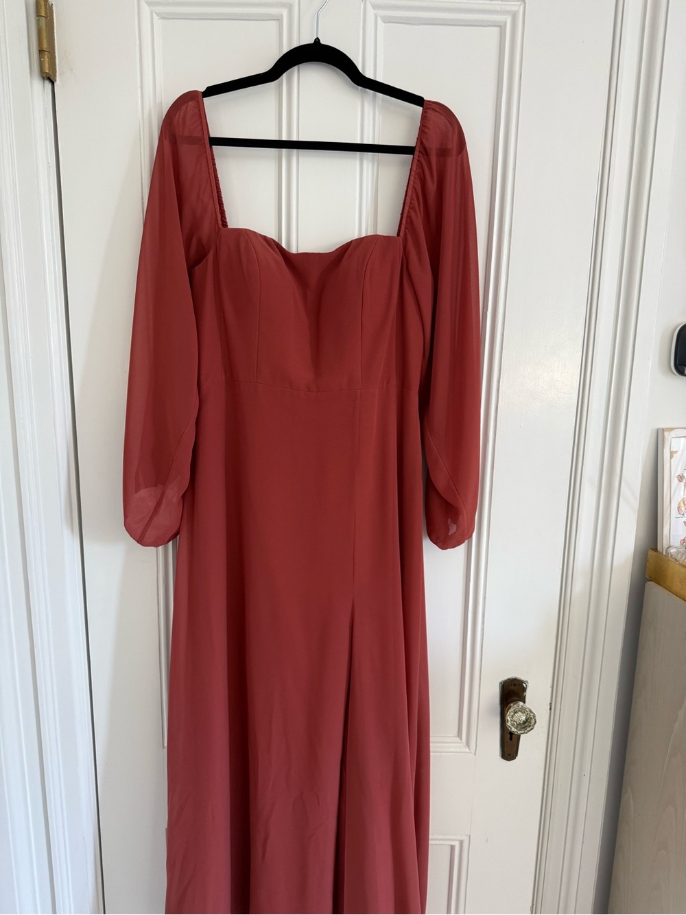 Jenny Yoo Rust Maxi Dress with Sheer Long Sleeves